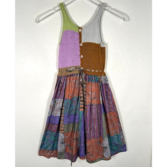 Vintage Sharan Colorful Ethnic Patchwork Tank Dress 7/8 Sleeveless Knitted Boho - Picture 2 of 6